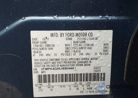 2018 Ford Edge Se from USA, damaged, VIN 2FMPK4G96JBB04461